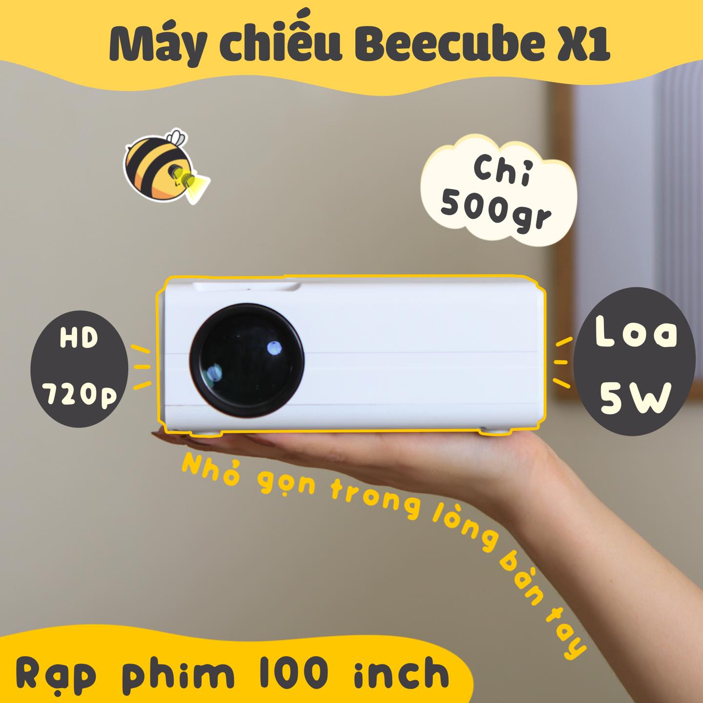 Máy Chiếu Mini BEECUBE X1 Hệ Điều Hành Android + Kết nối Điện thoại - Bảo Hành 12 Tháng Hàng Chính Hãng