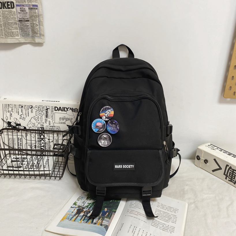 Balo đi học unisex Hàn Quốc màu trơn cỡ lớn Mars Society nhiều ngăn chống nước đựng laptop to đi làm đi chơi cho nam nữ