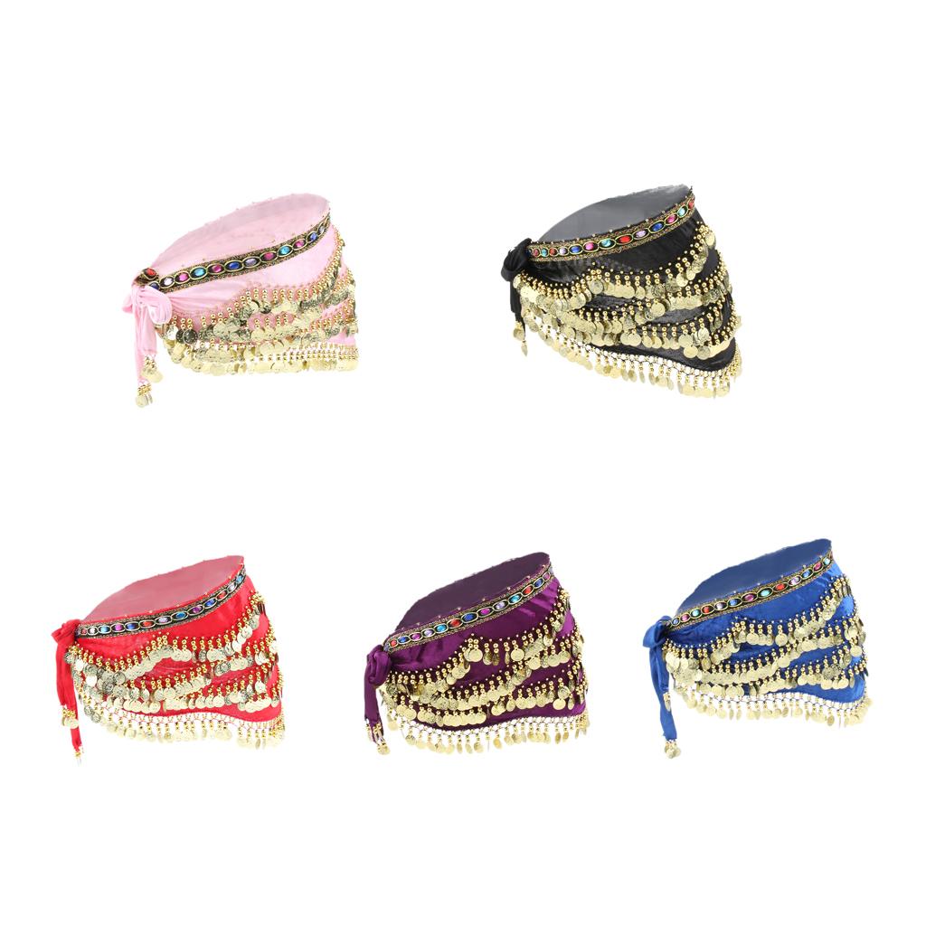 Women's Performance Clothing Accessories Triangular Belly Dancing Hip Scarf Wrap Skirt with Gold Coins for Show Girls