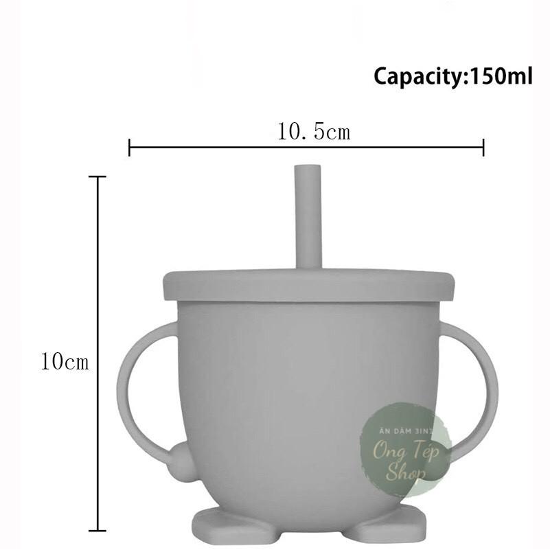 Cốc tập hút silicon cho bé tập uống 3in1 kèm ống hút thay thế và nắp snack
