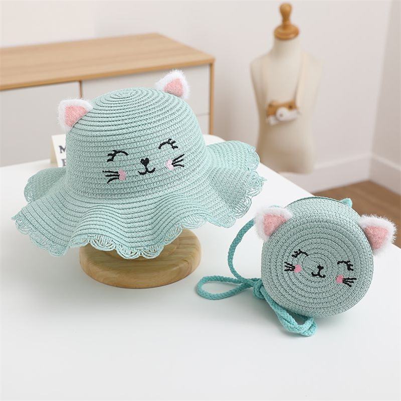 Túi cói mini hình con mèo cho bé - Túi cói dễ thương chụp hình, đi chơi cho bé yêu nhà bạn tặng kèm 01 chiếc kẹp tóc đẹp