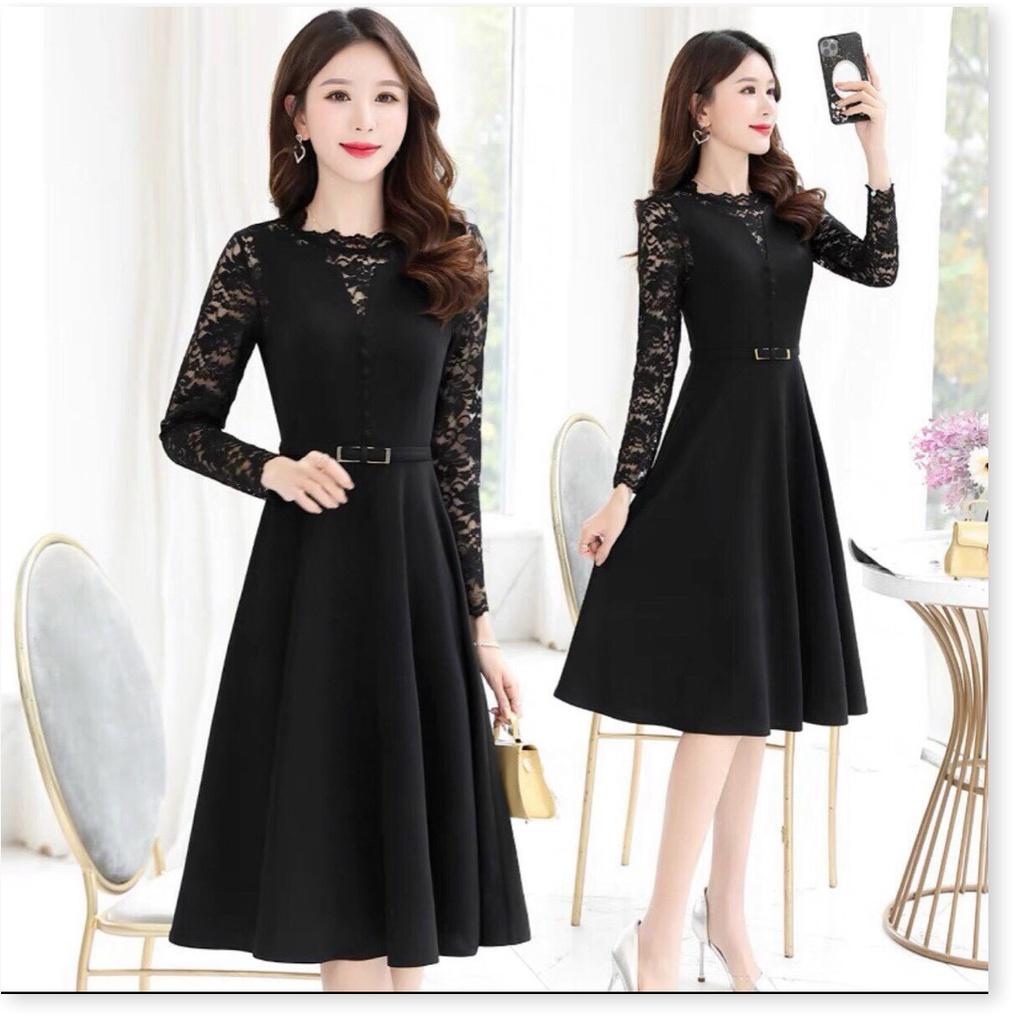 Đầm poly 2 da phối ren tay dài cực sang trọng , tôn dáng cho các nàng KME FASHION