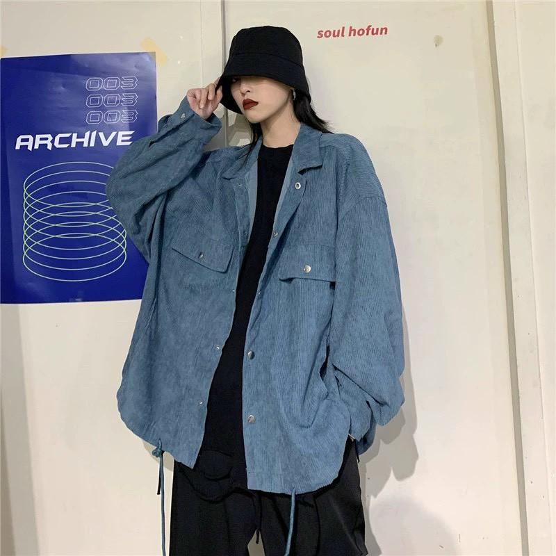 Áo Khoác Nhung Cổ Sơ Mi Oversize