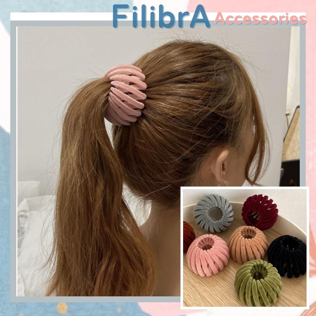 Kẹp búi tròn nhung đa năng, cặp búi tóc nữ dạng nhung mịn màu sắc đa dạng phụ kiện tóc nữ Filibra KT033