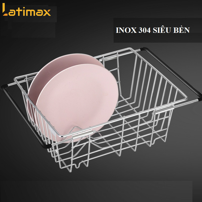 Khay Để Hoa Quả Chén Dĩa Đặt Trên Bồn Chậu Rửa Inox 304 Co Dãn từ 32-44Cm - Kệ Úp Chén Đĩa cho Bồn Rửa