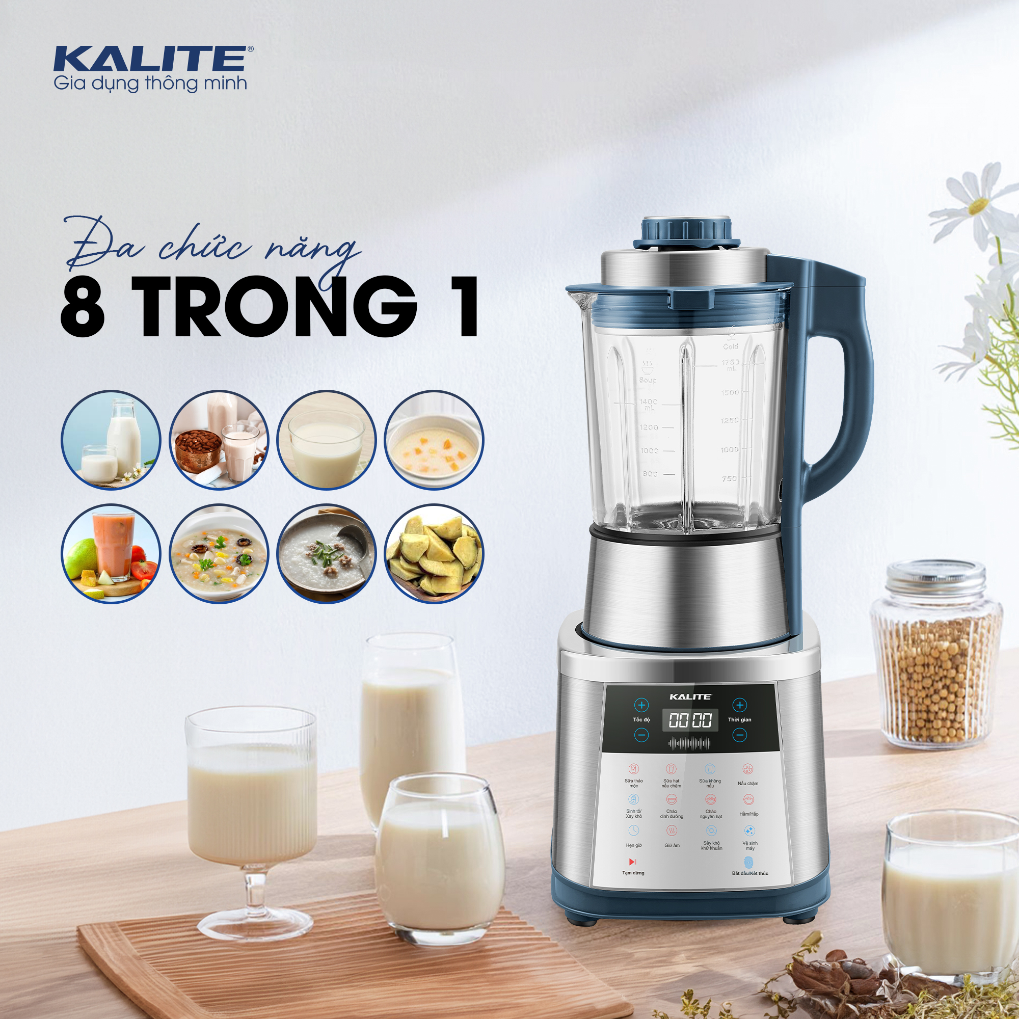 MÁY LÀM SỮA HẠT KALITE KCBV8P dung tích 1.75L, Công suất 1800w, thiết kế cao cấp chuẩn châu Âu, nấu sữa siêu mịn hàng chính hãng