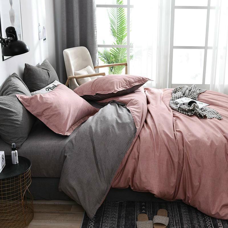 Bộ chăn ga Coton Poly xước hồng ga ghi mẫu mới - Hàng nhập khẩu