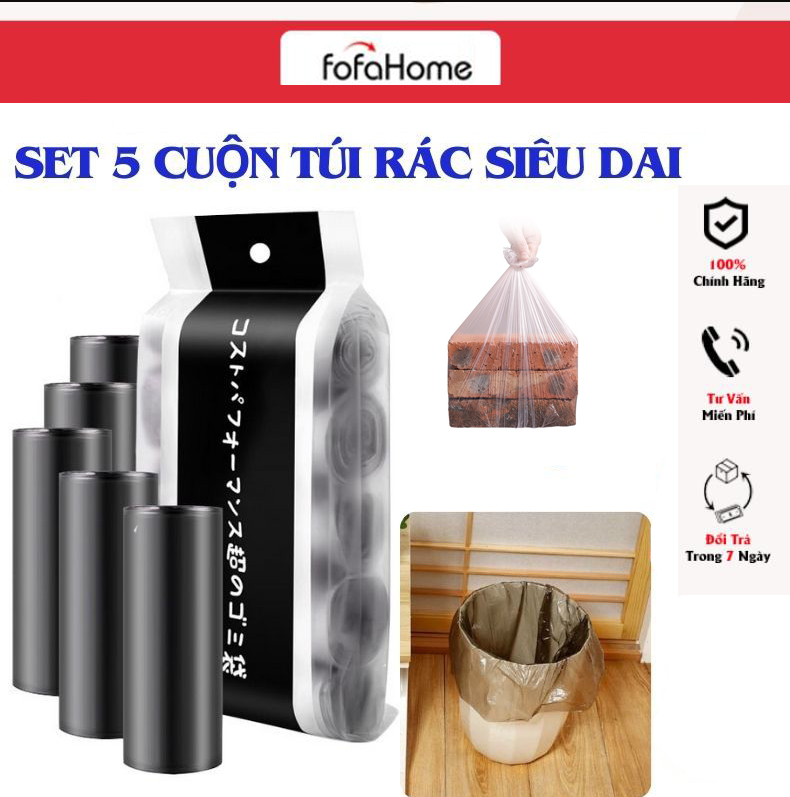 Set 5 Cuộn Túi Rác Tự Phân Hủy Mẫu Mới Công Nghệ Nhật BảnSet 5 Cuộn Túi Rác Sinh Học Tự Loại Siêu Dày Dai Chắc Chắn, Chống Rò Rỉ Nước - Túi Bóng Đựng Rác , Túi Rác Nhật Đa Năng