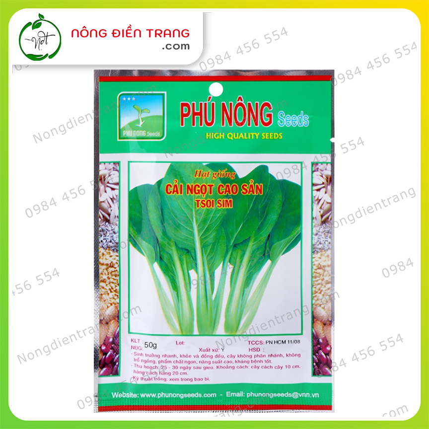 Hạt Giống Cải Ngọt Cao Sản Phú Nông - Gói 50g - Cải Ngọt Italia Dễ Trồng, Tỉ Lệ Nảy Mầm Cao, Sinh Trưởng Nhanh, Kháng Sâu Bệnh Tốt VTNN Nông Điền Trang