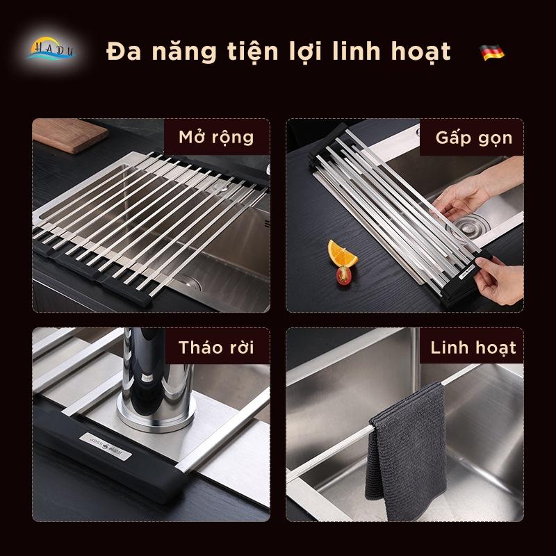 Thanh Gác Inox Để Chậu Bồn Rửa Bát Chén 304 Xếp Gọn Cao Cấp Đạt Chất Lượng Đức HADU