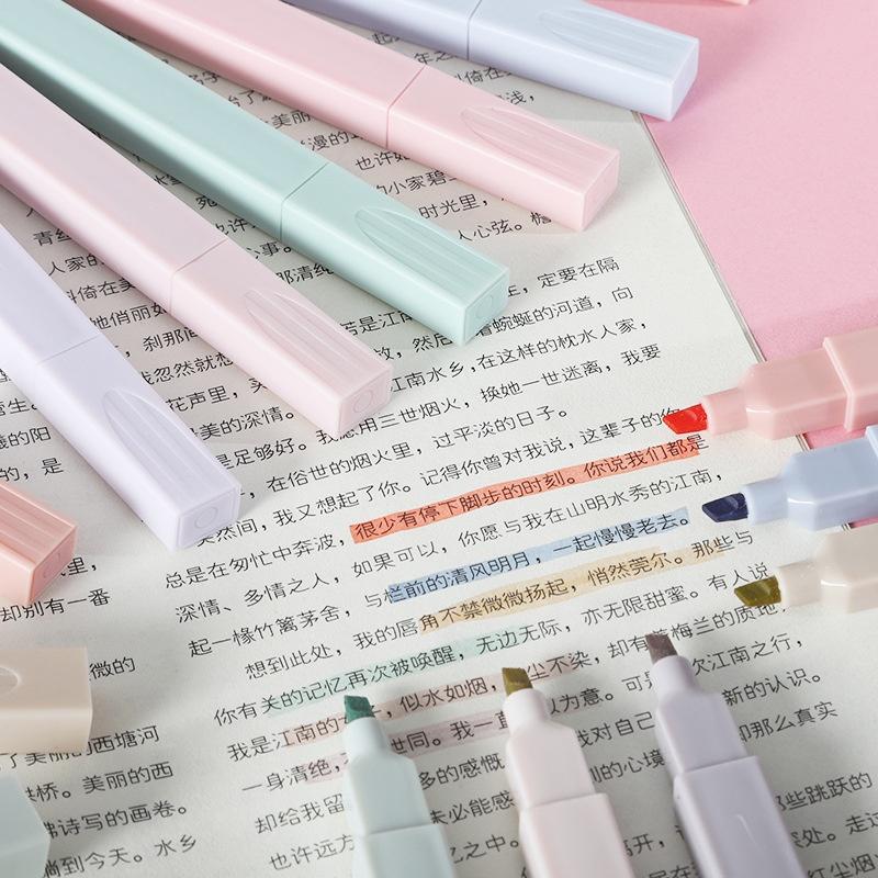 Bộ 6 bút đánh dấu Highlight Pastel vuông 1 đầu trang trí sổ siêu xinh