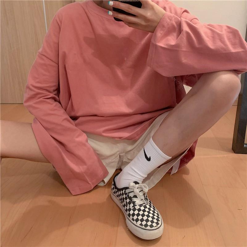 Áo Thun Trơn Tay Dài Unisex Màu Hồng Cam Form Rộng