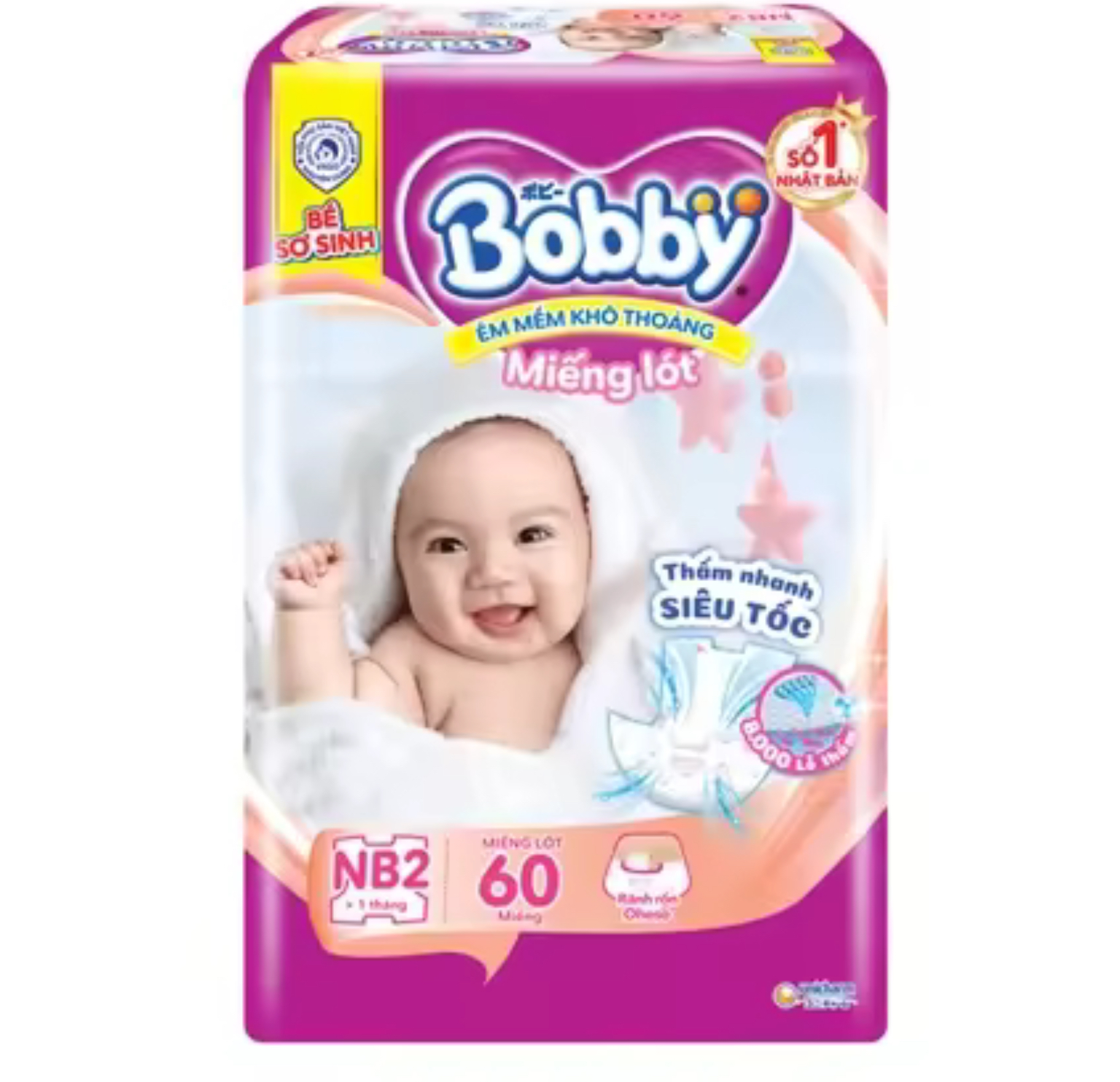 Miếng Lót Bé Sơ Sinh Bobby Newborn 2 Nb2 60 60 Miếng Cho Bé Lớn Hơn 1 Tháng - Tã Lót Trẻ Sơ Sinh Nb 2 &Gt; 1 Tháng