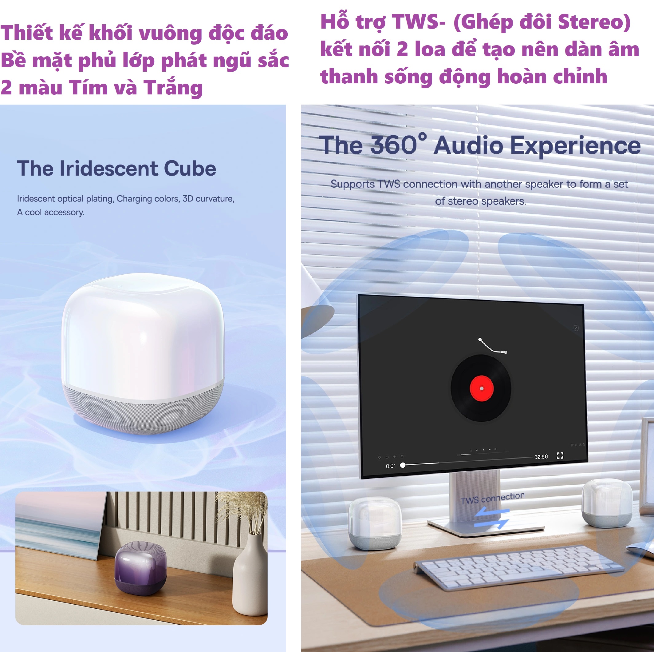 Loa bluetooth TWS khối vuông phát ngũ sắc pin siêu lâu Baseus AeQur V2 _ Hàng chính hãng