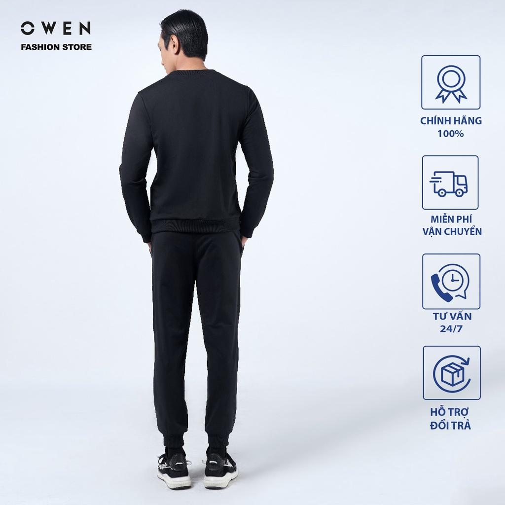 Bộ nỉ nam OWEN màu đen, bộ mặc nhà Thu đông dành cho nam chất liệu cotton cao cấp mã BMN221188