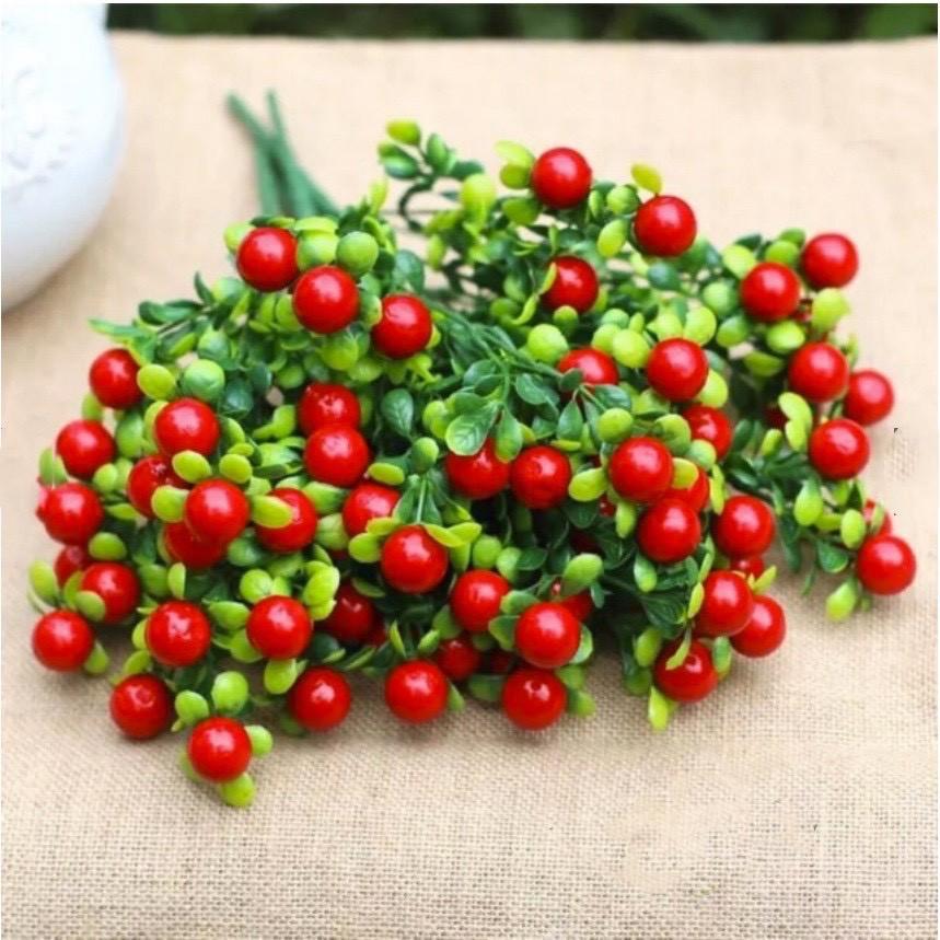 Cây giả- cây nhựa chery đỏ trang trí cao 30-35cm 8-10 quả trang trí nhà cửa, quán café