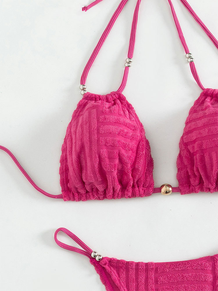Bộ Bikini 2 Mảnh Màu Trơn Có Dây Đeo Cổ Màu Sắc Đơn Giản Thời Trang Cho Nữ