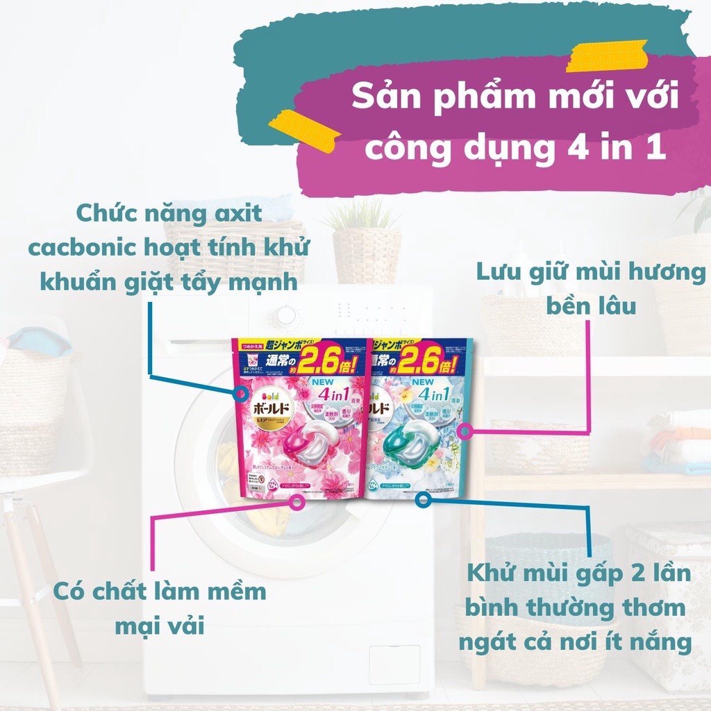 Viên giặt xả Bold GelBall 4D P&amp;G hương hoa tươi mát túi refill 55 viên