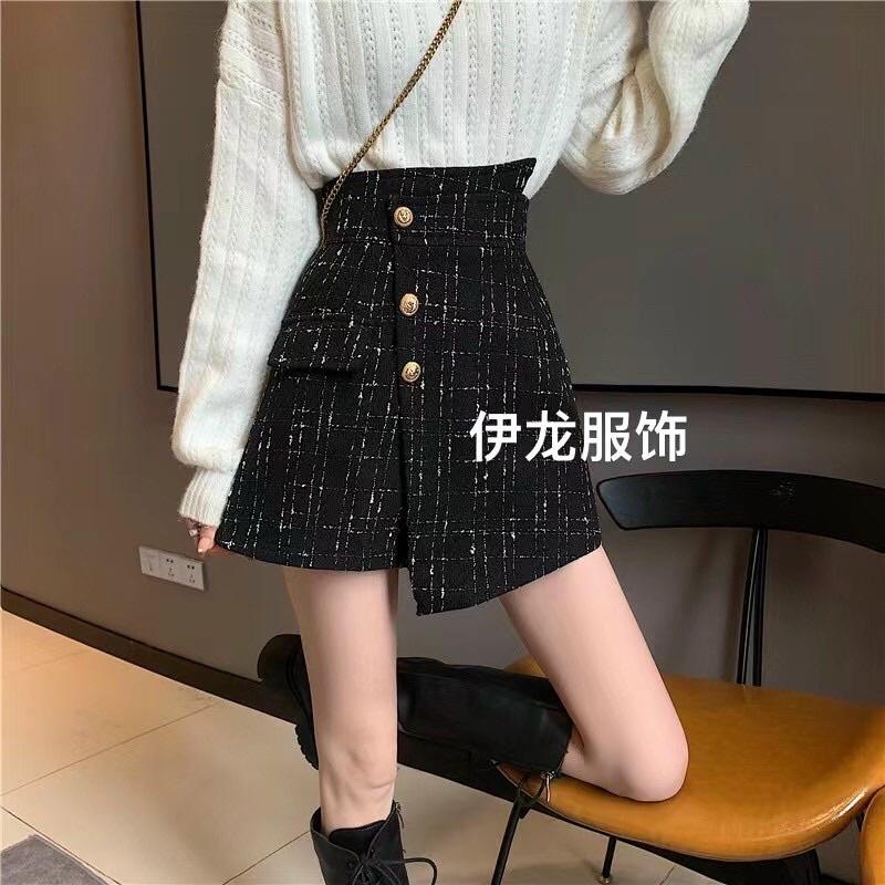 Quần Giả Váy Cạp Lệch Chất Dạ Tweed Ánh Kim Tuyến Dáng Chữ A