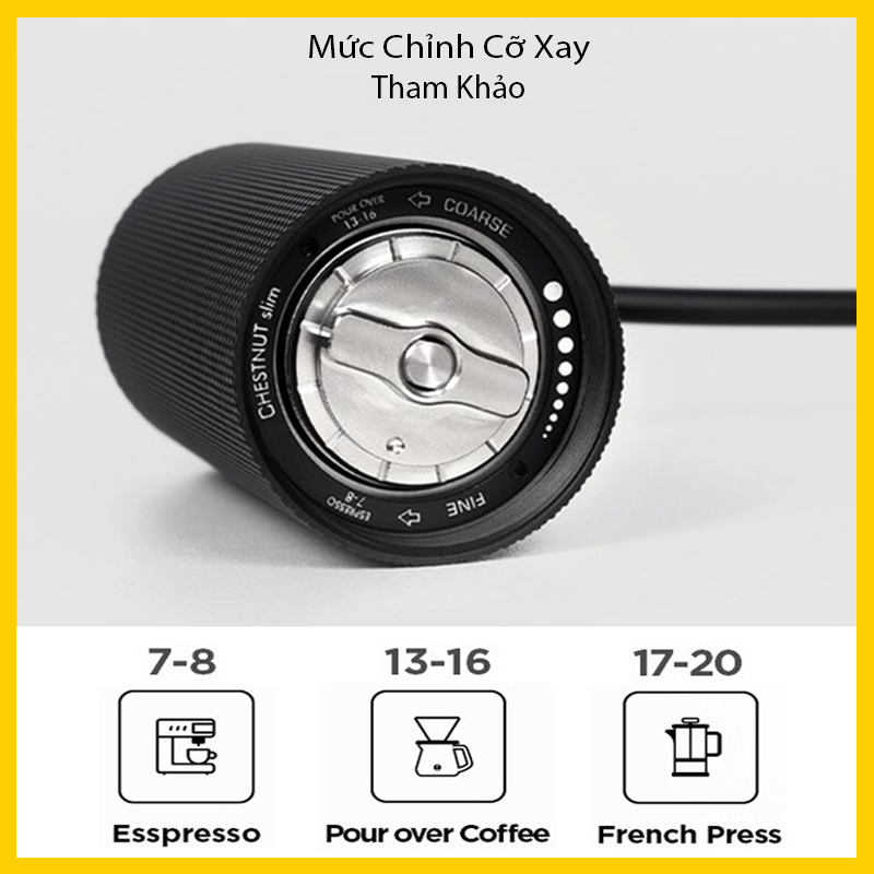 Cối xay cà phê Timemore Slim 3 | Nâng cấp Lưỡi 6 cánh S2C (mới 2022) - Hàng chính hãng Timemore