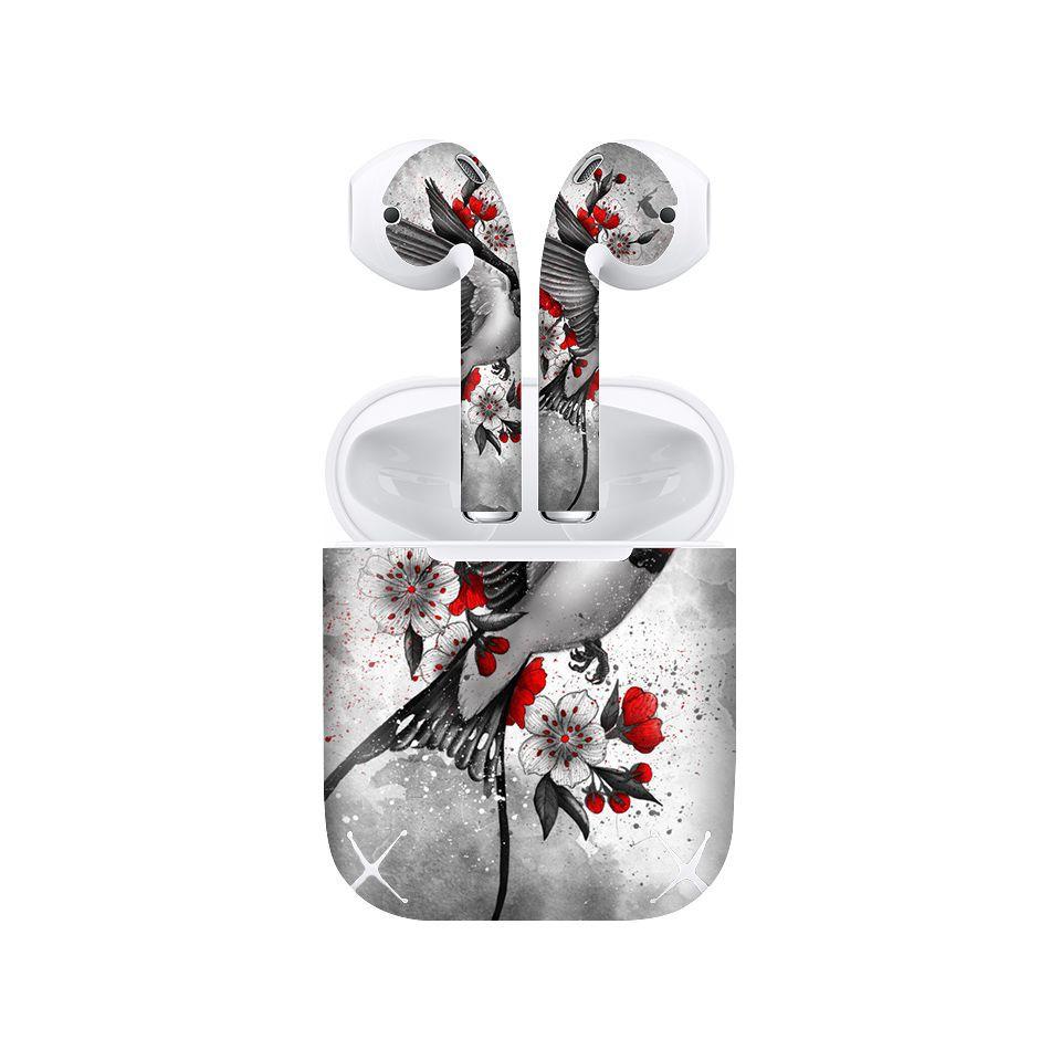 Miếng dán skin cho AirPods in hình swallows and sakuras - CHR042 (AirPods ,1 2, Pro, TWS, i12)