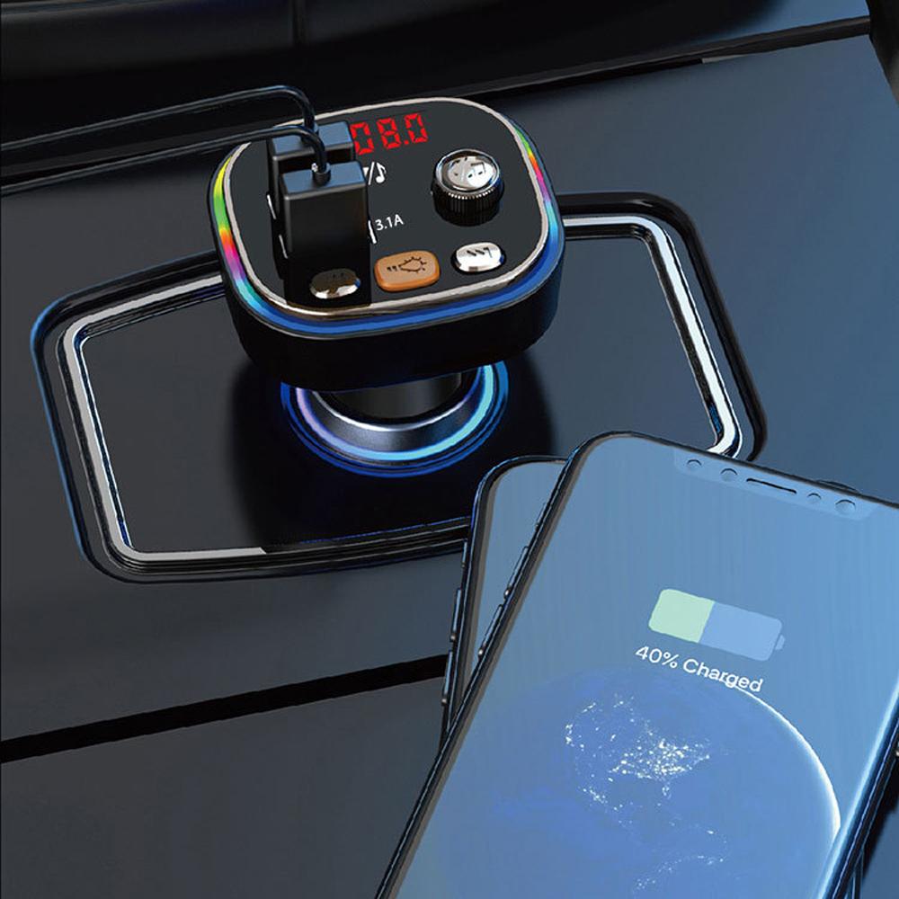 C20 Car FM Transmitter Dual USB Auto Audio Player Car BT MP3 Player with Colorful Light Car Driving Handsfree Call Accessory