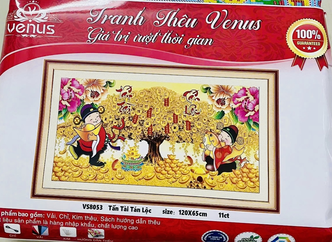 Tranh thêu kín Tấn tài tấn lộc vs8053, kích thước 120 x 65 cm