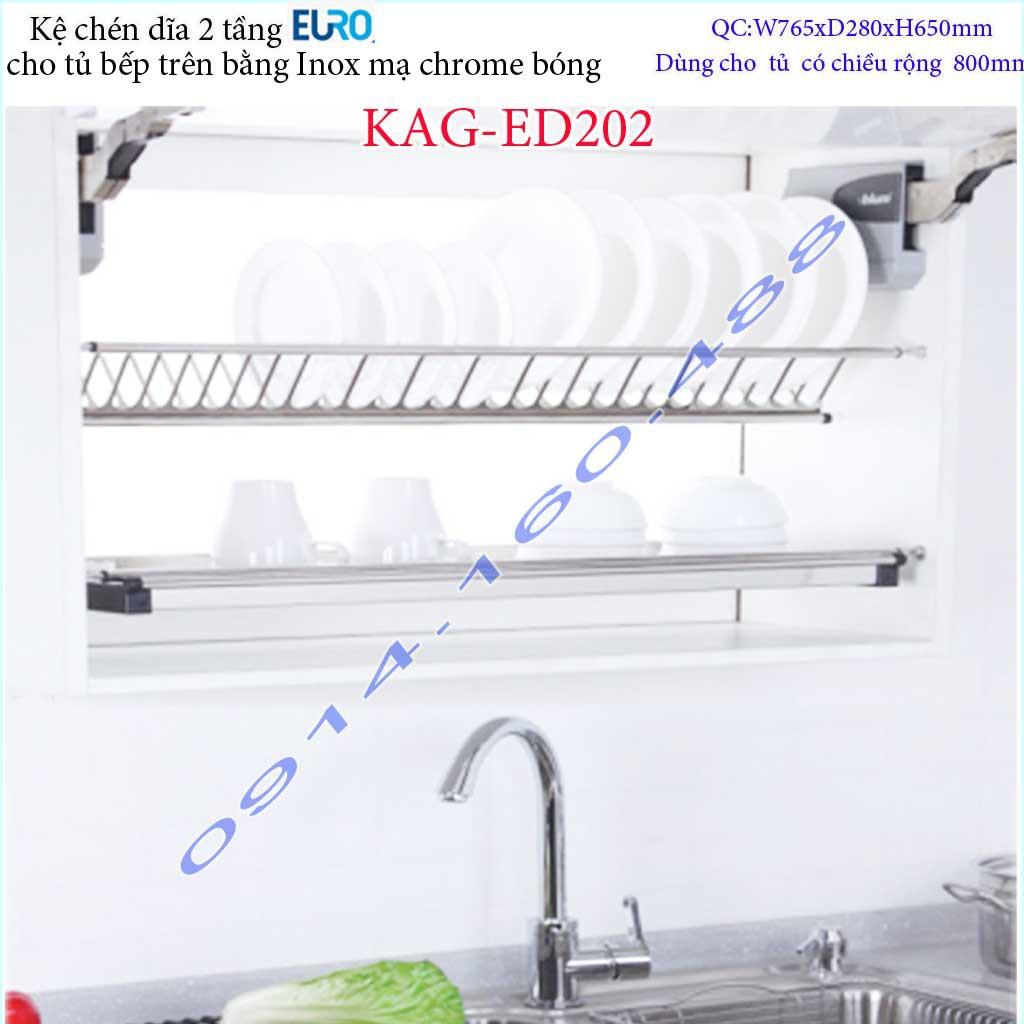 Kệ chén dĩa âm tủ KAG-ED202 - 76.5cm, Kệ chén bát chữ V 2 tầng Euro 76.5cm khay hứng Inox nước thiết kế đẹp tiện dụng