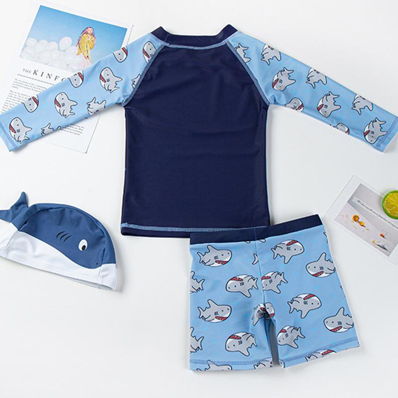 2021 Mới Tắm Trẻ Em Phù Hợp Với 3 Miếng Đồ Bơi Bé Trai Mùa Hè Tập Đi Bơi Đi Biển Trẻ Em Cá Mập In Đồ Bơi