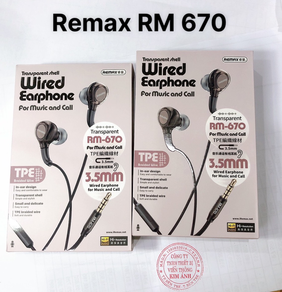 Tai nghe điện thoại Remax RM 670 nhét tai có mic đàm thoại, chân cắm màu vàng tròn 3,5 ly, Hàng chính hãng