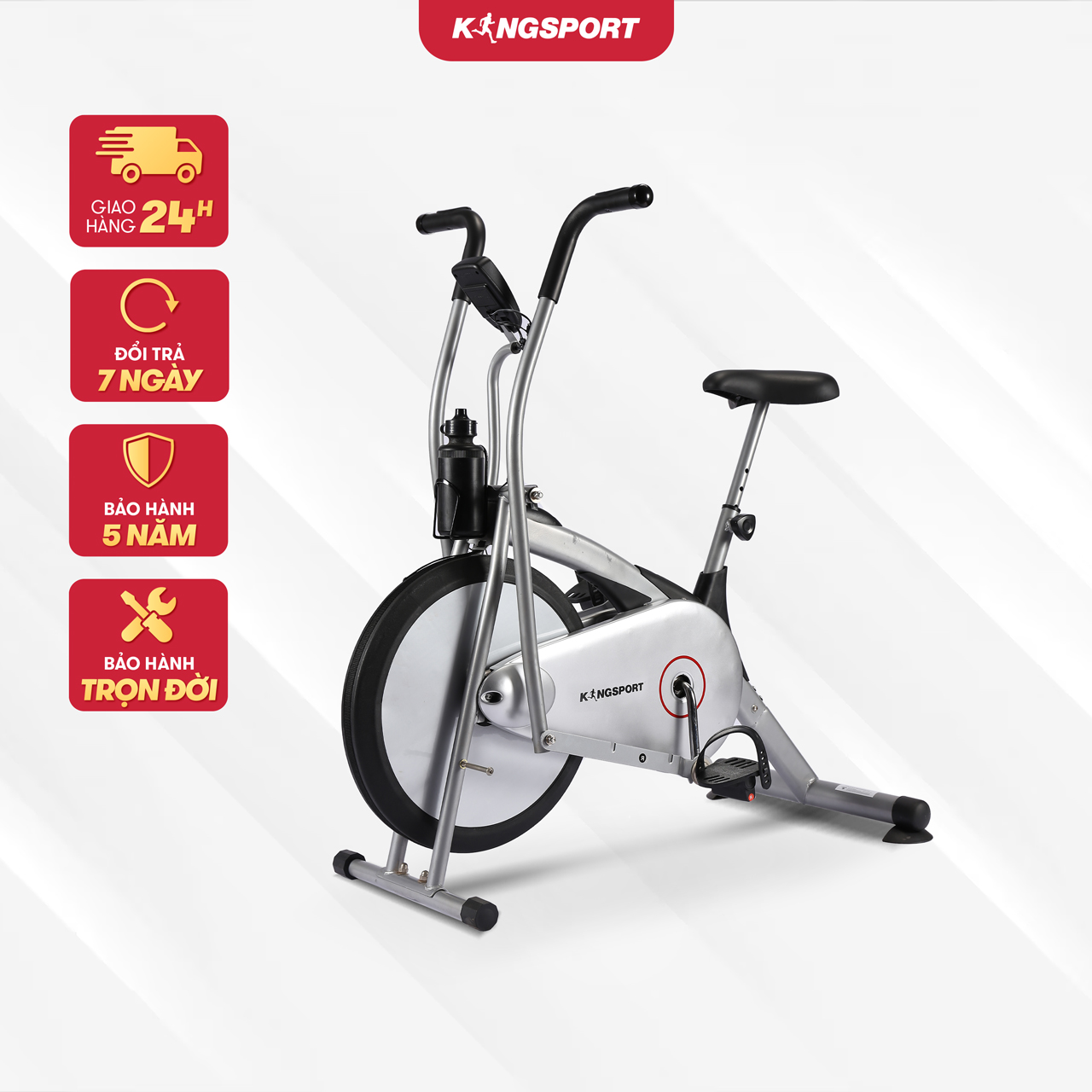 Xe đạp tập KINGSPORT KS-101 tập luyện toàn thân, tích hợp đồng hồ đo lường chỉ số, cân nặng phù hợp từ dưới 75kg