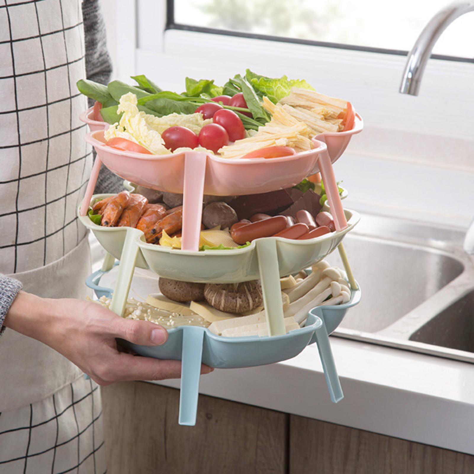 3 cái đĩa hình bông hoa dùng để xếp rau, đồ lẩu, trái cây