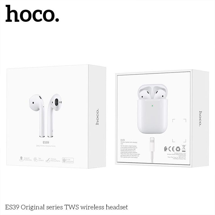 Tai Nghe Bluetooth Cảm Ứng 2 Bên TWS V5.0 Có Mic Hoco ES39 dock sạc không dây - Hàng nhập khẩu