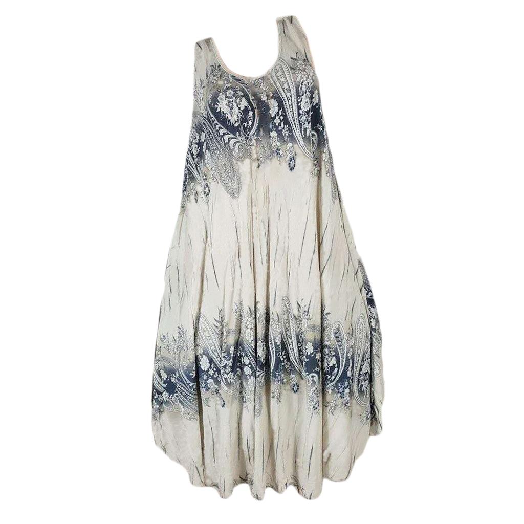 Ladies Summer Flower Plus Size Sleeveless Swing T-Shirt Beach Cover Up Dress