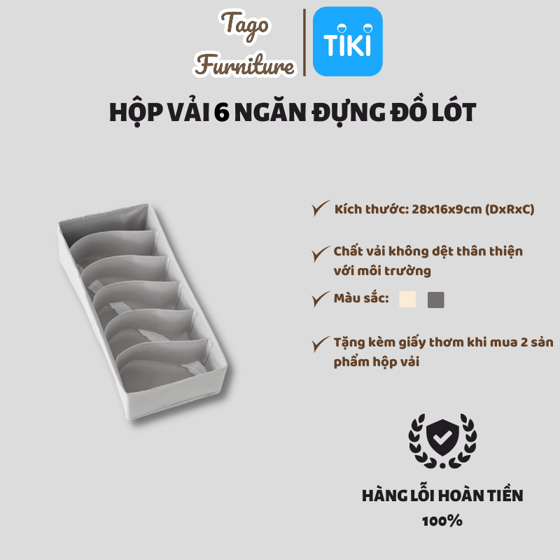 Hộp vải đựng đồ lót, giỏ vải đựng tất, vớ, đồ lót gấp gọn, hộp đựng quần áo chia ngăn bằng vải tiện lợi TAGO ND42