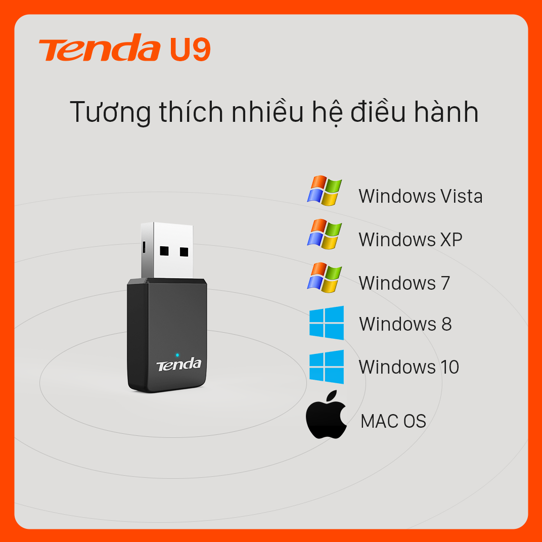 Tenda USB kết nối Wifi U9 chuẩn AC tốc độ 650Mbps - Hãng chính hãng