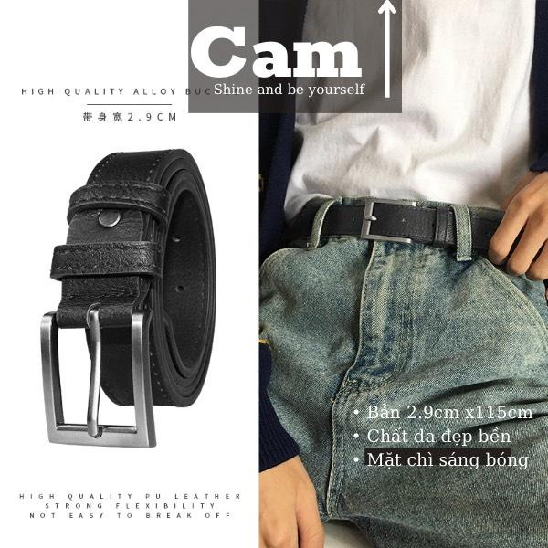 Thắt lưng nam nữ Hàn Quốc đơn giản mặt vuông BUCKLE Unisex da đẹp Dây nịt lưng thời trang Hàn Quốc bản 2.8cm Da Sần Cam