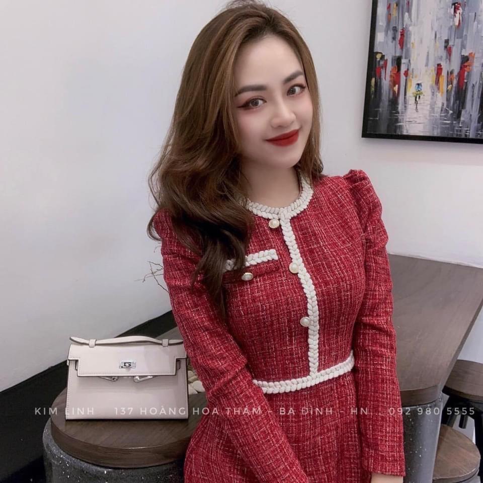 VÁY DẠ ĐỎ VIỀN TRẮNG CÚC NGỌC