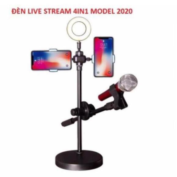 Đèn Live Stream 4in1 Để Bàn Có Chân Đỡ Micro Live Tream Hai Điện Thoại Loại Tốt- Bộ Giá đỡ Livestream Đa Năng Có Đèn Led Siêu Đẹp- Phụ Kiện Livestream Cao Cấp- Chất Liệu Hoàn Toàn Kim Loại Chắc Chắn- Đảm Bảo Ánh Sáng