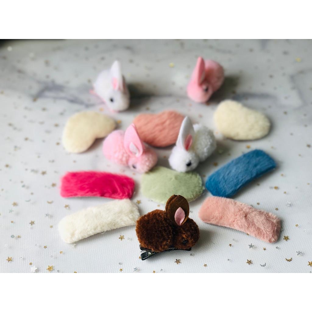 Kẹp tóc mái nhiều kiểu làm từ bông, Kẹp tóc handmade.