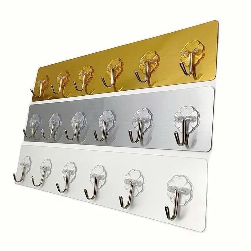 Combo 3 Móc Dán Tường Inox Dài 6 Móc Chịu Lực/Thanh 6 Móc Dán Tường Inox Dài Chịu Lực Treo Tường