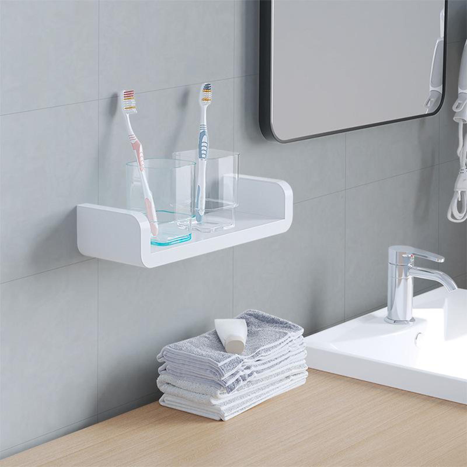 2x Wall Mounted Bathroom Organizer Floating Shelves with Adhesive, No