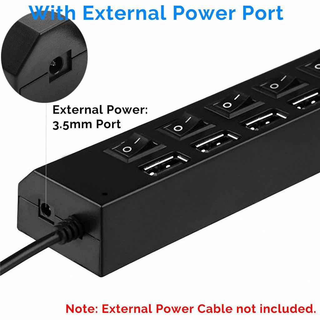 7-Port USB 2.0 High Speed Hub Adapter ON/OFF Switch with LED Indicator Black