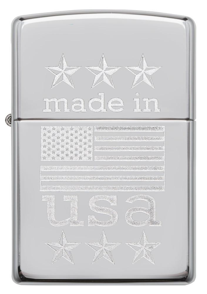 Bật Lửa Zippo Made In The USA With Flag Polished Chrome