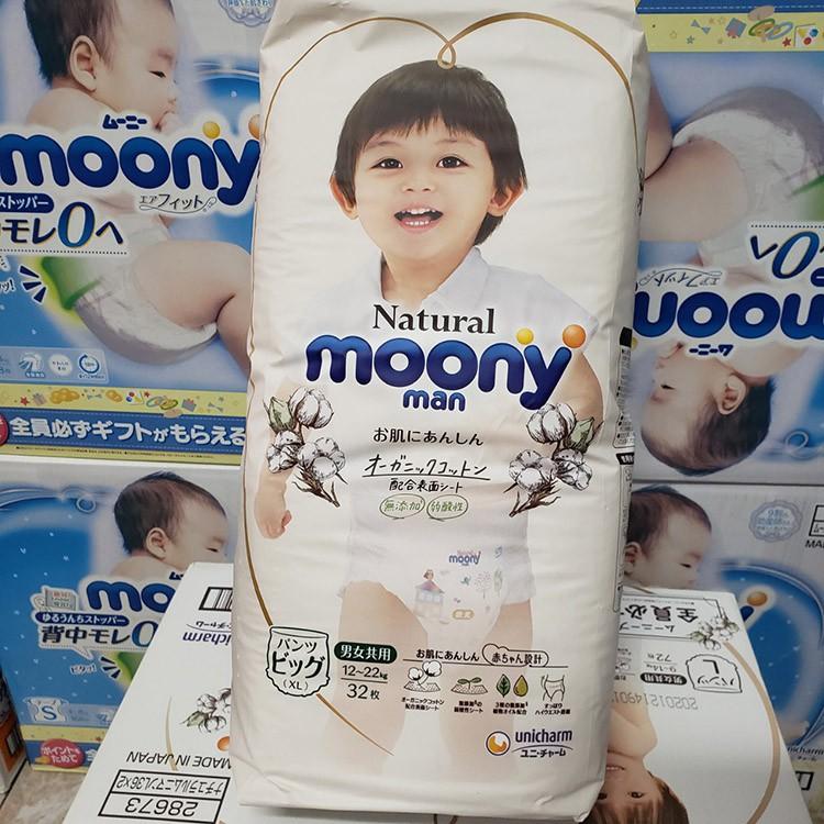 Tã Bỉm Moony Natural Dán/Quần Nội Địa Nhật NB63/S58/M46/L38/L36/XL32