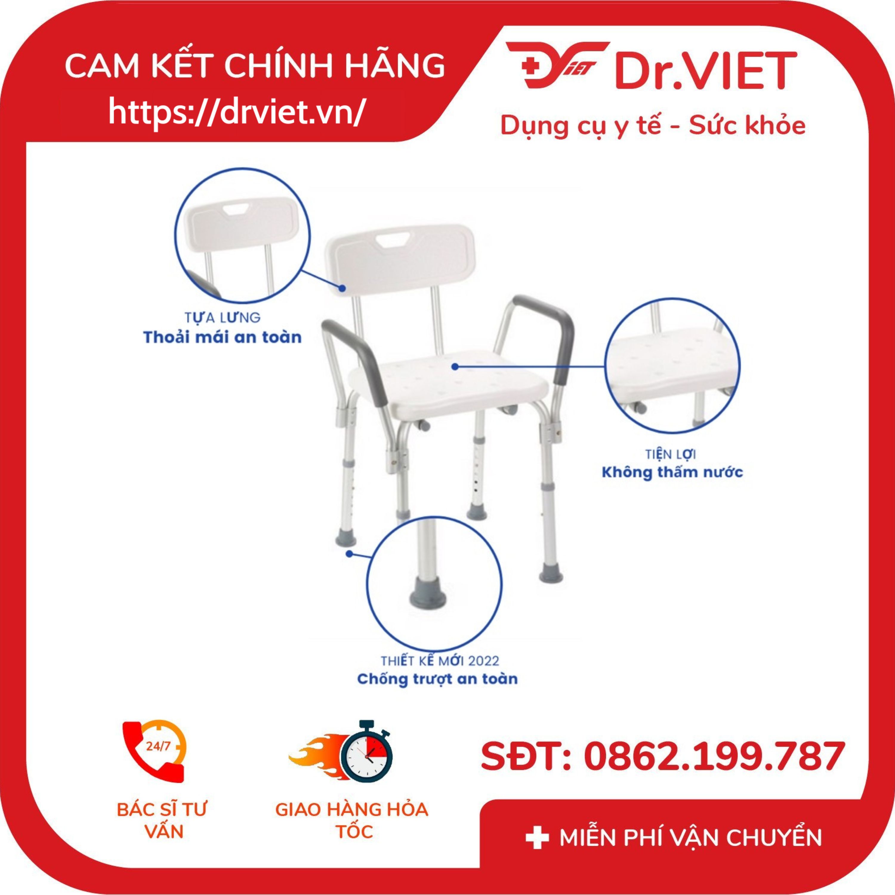 Ghế tắm khung nhôm tựa lưng SC-98TL kèm bộ ốc vít