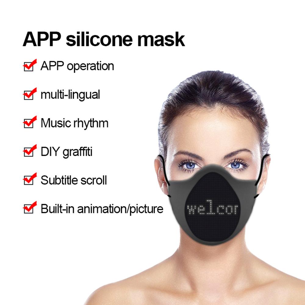 Soft Comfortable Silicone LED Face Mask DIY Programmable Message Display Mask for Halloween Cosplay