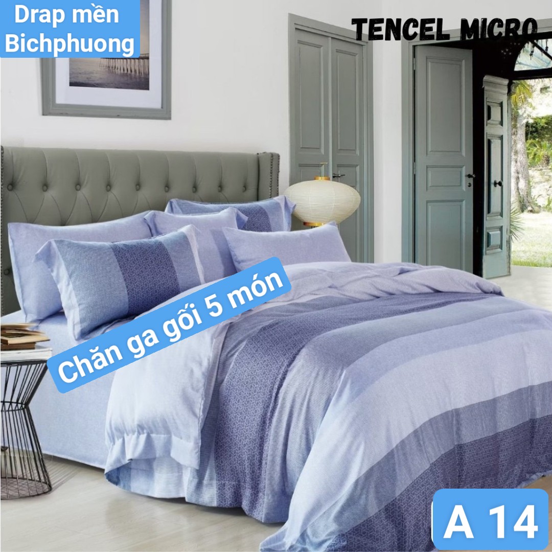 Hình ảnh Bộ drap mền tencel hàn quốc 5 món ( 1 drap + 1 chăn chần bông + 3 áo gối) đủ size