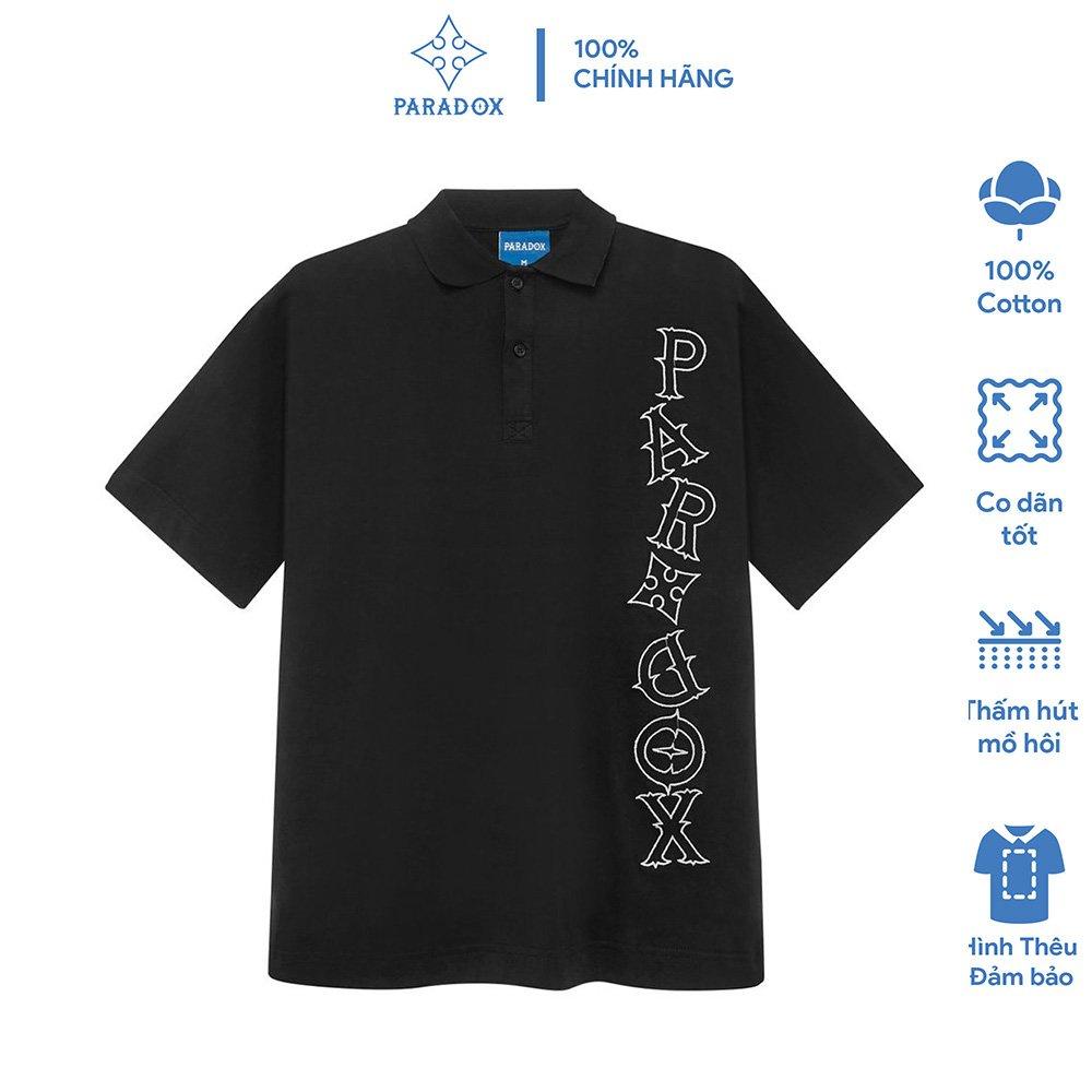 Áo thun có cổ Paradox tay lỡ CROOKED POLO SHIRT - Đen