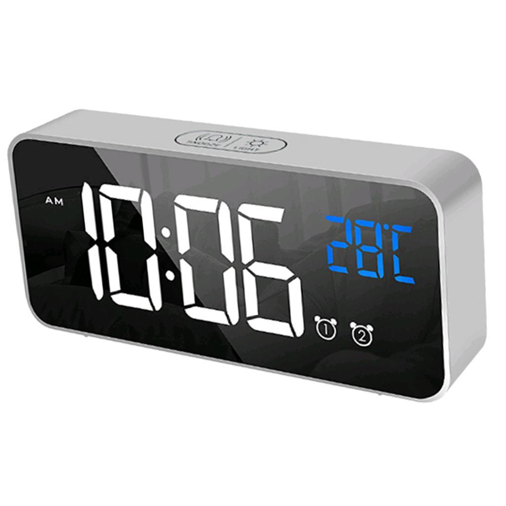 2xFull LED HD Digital Bedside Clock Mirror Alarm Clock School Clock